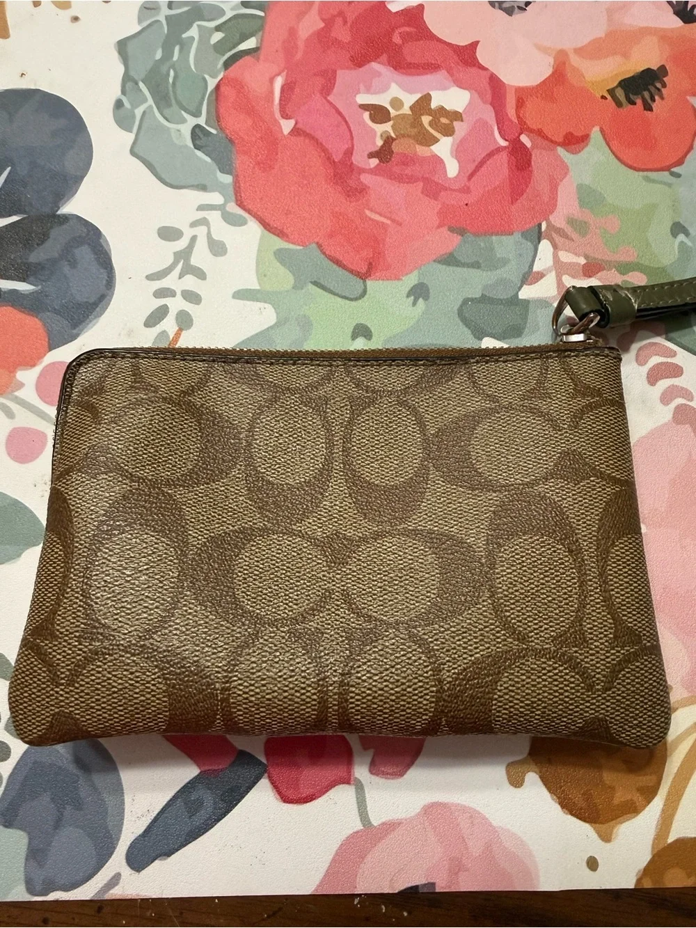 COACH Brown and Olive Signature Wristlet